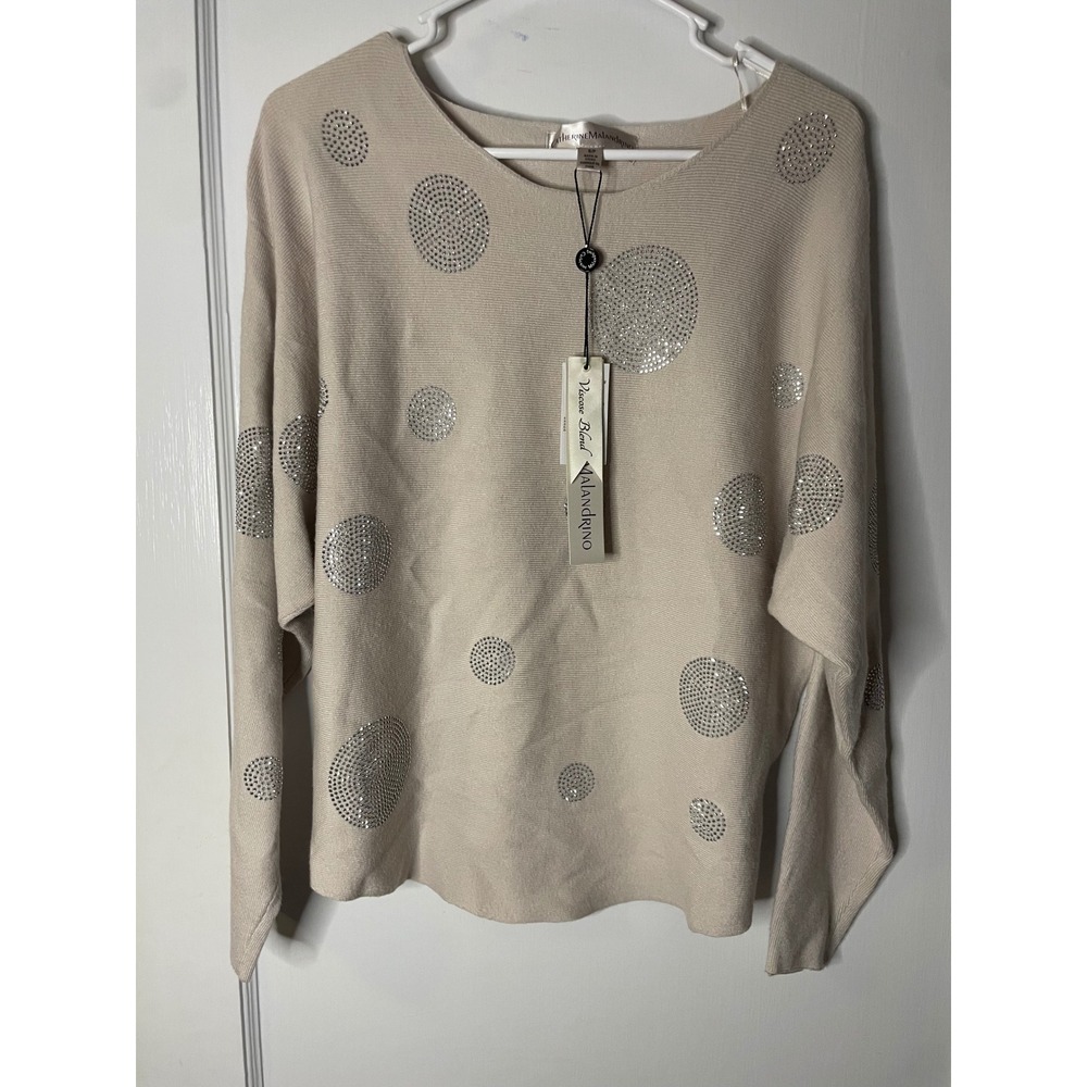 Catherine Malandrino Womens Embellished Pale Platinumโ Sweater Top Size S